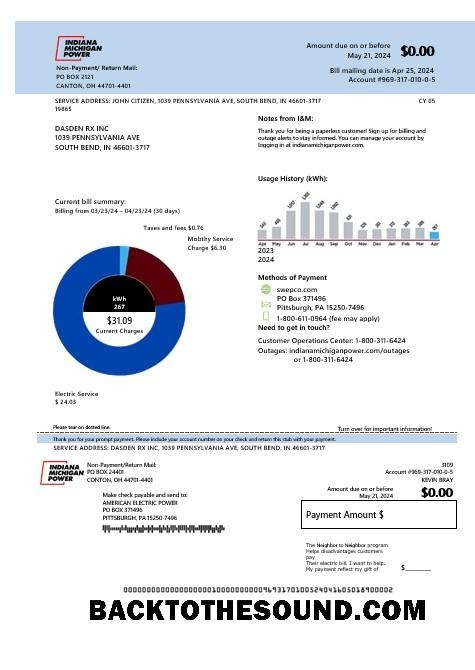 Scarica USA Indiana Elettricità Affari Bolletta Bolletta in Word and PDF Formati Campione anteprima