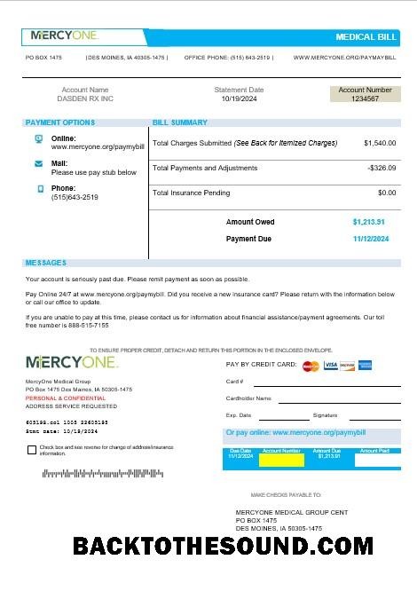 Scarica USA Iowa MercyOne Medico Affari Bolletta Bolletta in Word and PDF Formati Campione campione