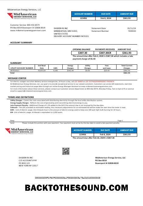 Scarica USA Iowa MidAmerican Energy Services Affari Bolletta Bolletta in Word and PDF Formati Campione design