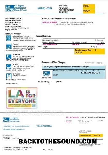 Scarica USA LA DWP Affari Bolletta Bolletta in Word and PDF Formati Campione anteprima