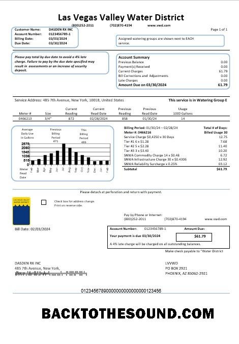 Scarica USA Las Vegas Valley Acqua District (LVVWD) Affari Bolletta Bolletta in Word and PDF Formati Campione mockup