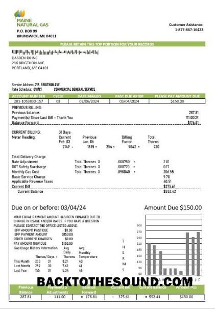 Scarica USA Maine Natural Gas Portland Affari Bolletta Bolletta in Word and PDF Formati Campione modello