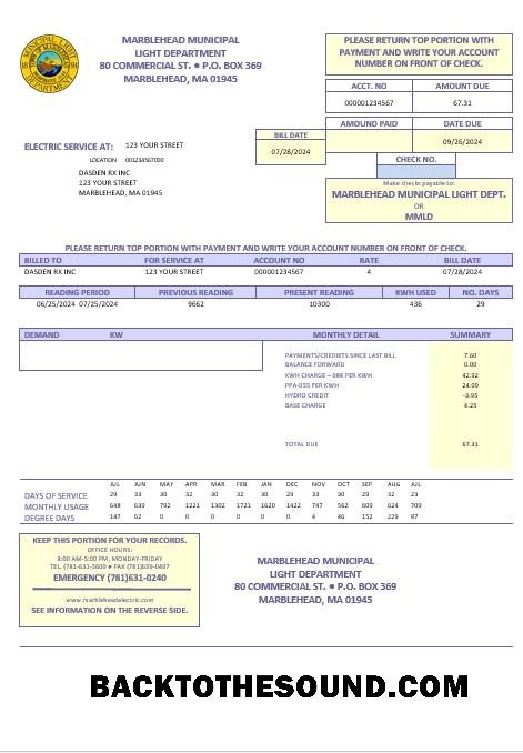 Scarica USA Marblehead Municipal Light Department Affari Bolletta Bolletta in Word and PDF Formati Campione design