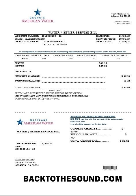 Scarica USA Maryland Georgia Acqua Affari Bolletta Bolletta in Word and PDF Formati Campione design