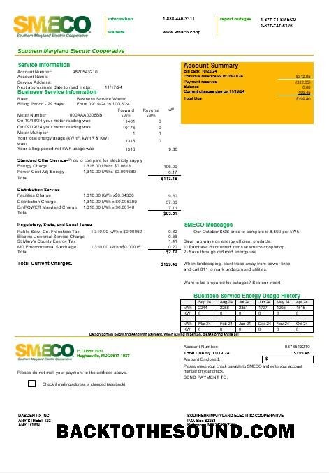Scarica USA Maryland SMECO Affari Bolletta Bolletta in Word and PDF Formati Campione design