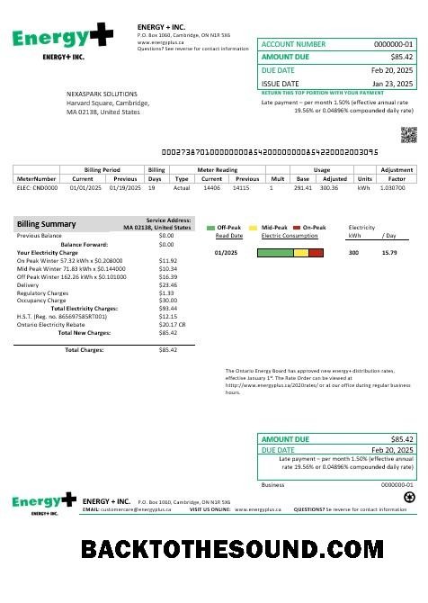 Scarica USA Massachusetts Energy Plus Elettricità Affari Bolletta Bolletta in Word and PDF Formati Campione campione
