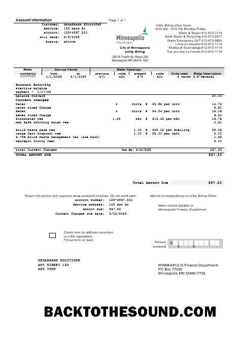 Scarica USA Minnesota Minneapolis City of Lakes Affari Bolletta Bolletta in Word and PDF Formati Campione design