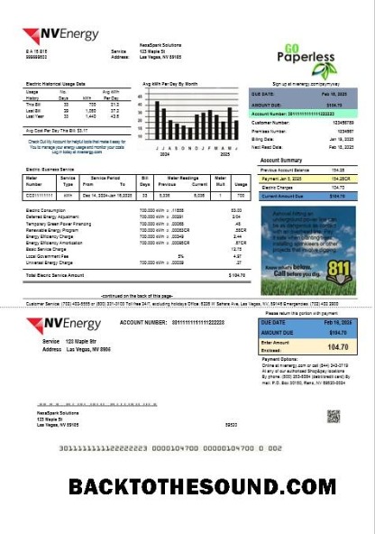 Scarica USA Nevada NV Energy Affari Bolletta Bolletta in Word and PDF Formati Campione mockup