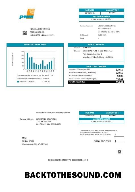 Scarica USA Nuovo Messico PNM easy fillable Affari Bolletta Bolletta in Word and PDF Formati Campione campione