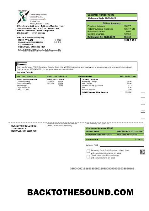 Scarica USA Nuovo Messico Elettricità proof of address Affari Bolletta Bolletta in Word and PDF Formati Campione design