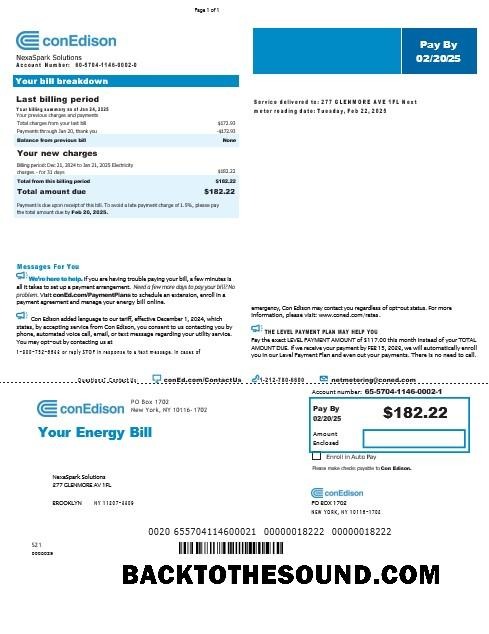 Premium Scarica USA Nuovo York Conedison Affari Bolletta Bolletta Word and PDF Modello, Versione 2 Campione