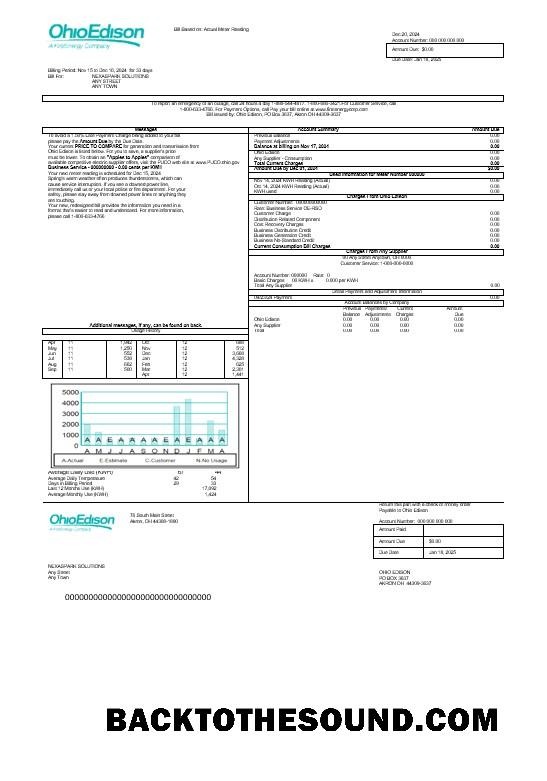 Scarica USA Ohio Edison Affari Bolletta Bolletta Word and PDF Campione mockup