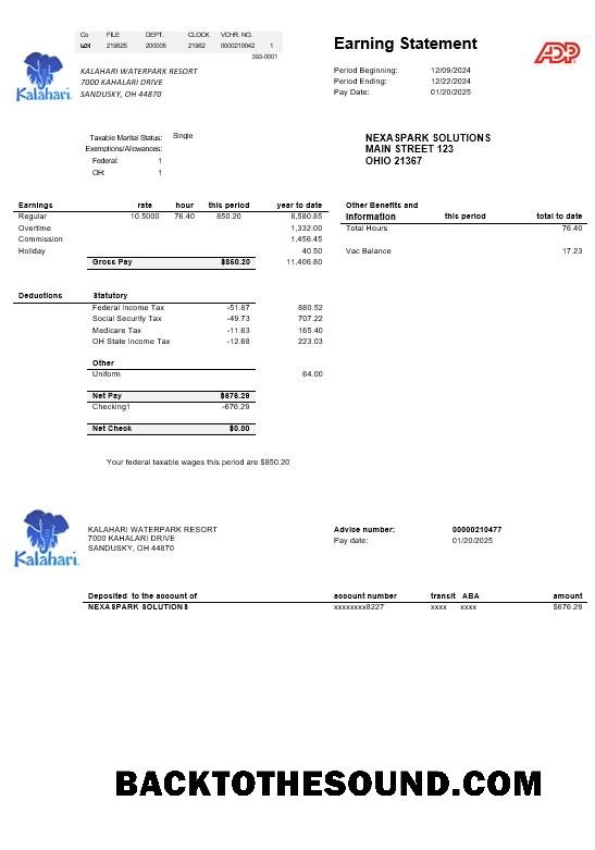 Scarica USA Ohio Kalahari Waterpark Resort Affari Bolletta Bolletta in Word and PDF Formati Campione campione