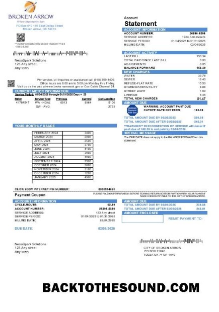 Scarica USA Oklahoma City of Broken Arrow Affari Bolletta Bolletta in Word and PDF Formati Campione mockup