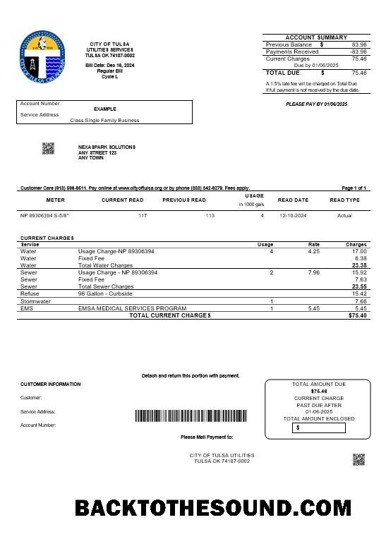 Scarica USA Oklahoma City of Tulsa Affari Bolletta Bolletta in Word and PDF Formati Campione anteprima