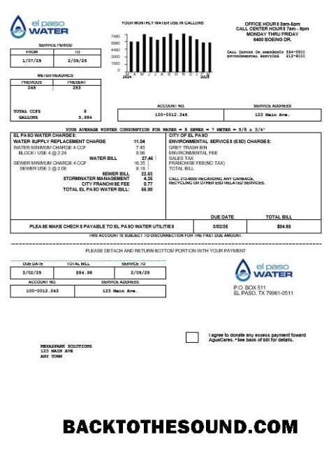 Scarica USA Texas El Paso Acqua Affari Bolletta Bolletta in Word and PDF Formati Campione mockup