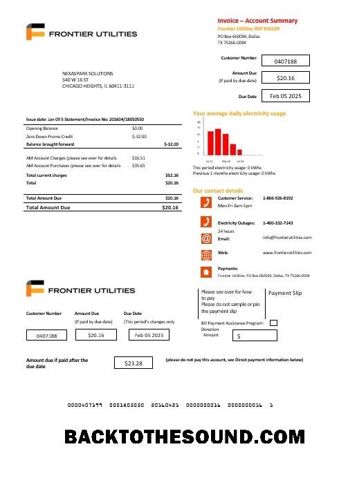 Scarica USA Texas Frontier Utilities Affari Bolletta Bolletta in Word and PDF Formati Campione campione