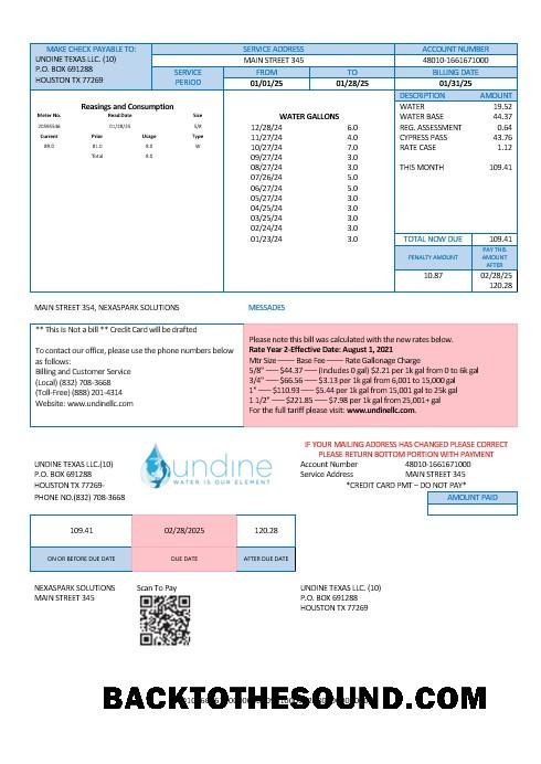 Scarica USA Texas Undine Acqua is our element Acqua Affari Bolletta Bolletta Word and PDF Formati Campione campione