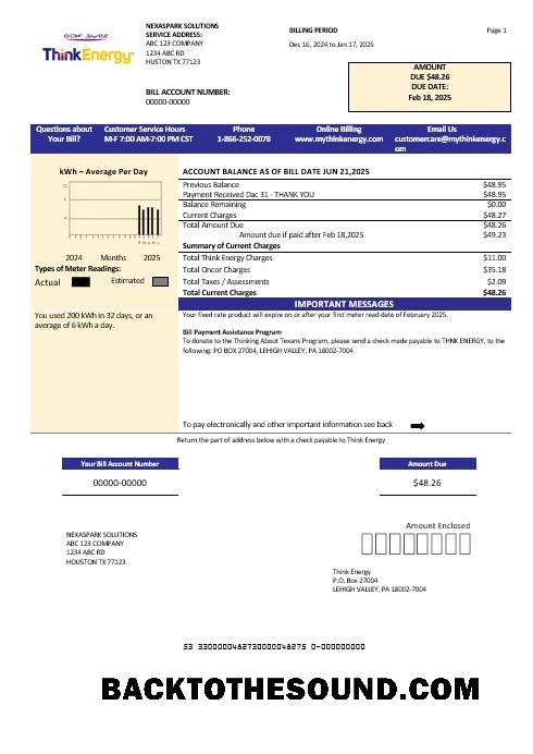 Scarica USA Think Energy Affari Bolletta Bolletta in Word and PDF Formati Campione anteprima
