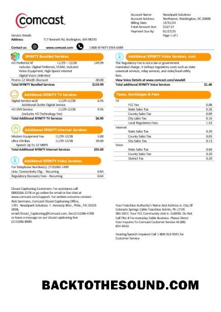 Scarica USA Utah Comcast Affari Bolletta Bolletta in Word and PDF Formati, Versione 1 Campione anteprima