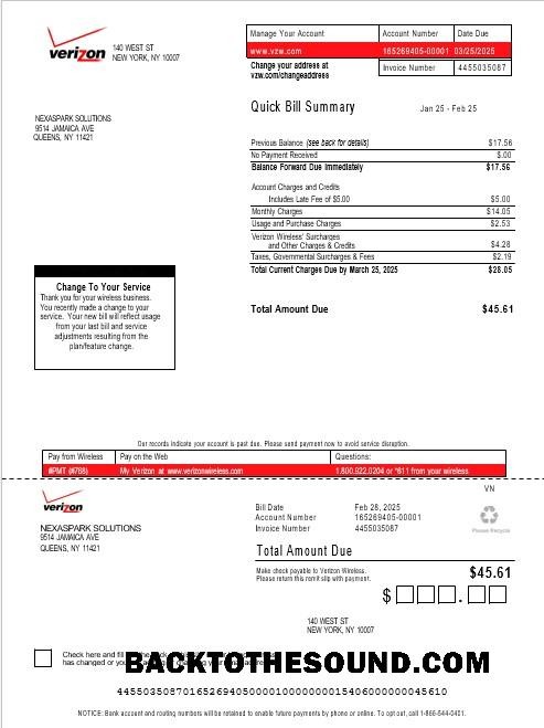 Realistico Scarica USA Verizon Affari Bolletta Bolletta Word and PDF Modello, Versione 3 Campione