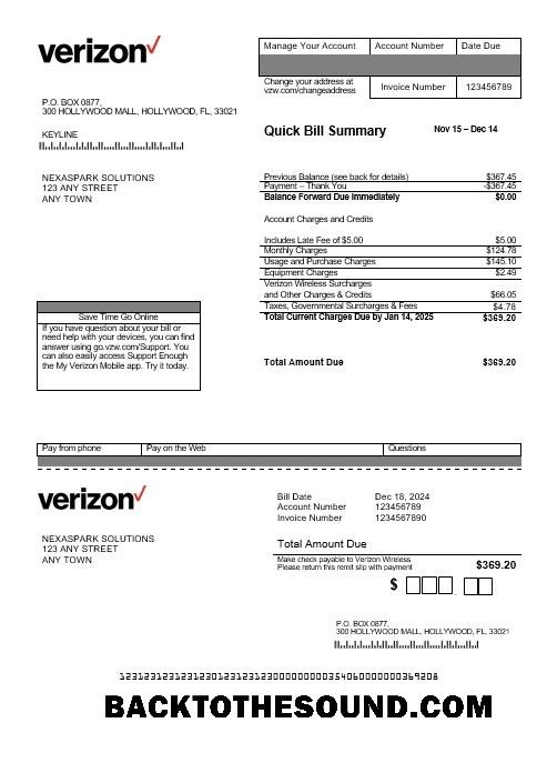 Scarica USA Verizon Affari Bolletta Bolletta in Word and PDF Formati Campione anteprima