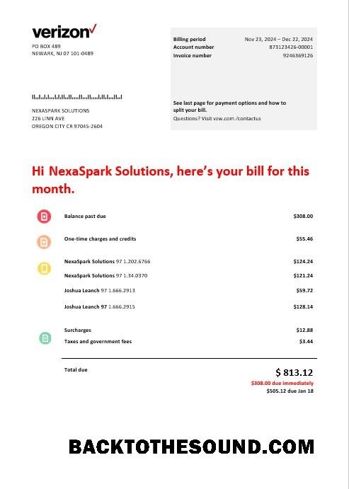 Scarica USA Verizon telecommunications Affari Bolletta Bolletta in Word and PDF Formati Campione design