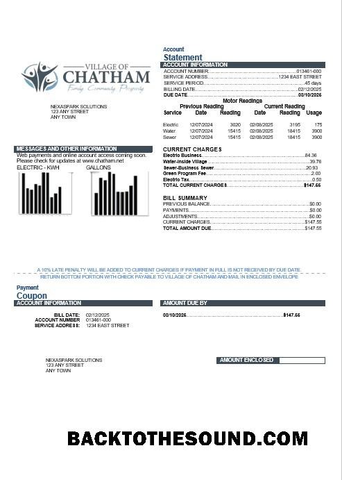 Scarica USA Village of Chatham Affari Bolletta Bolletta in Word and PDF Formati Campione mockup