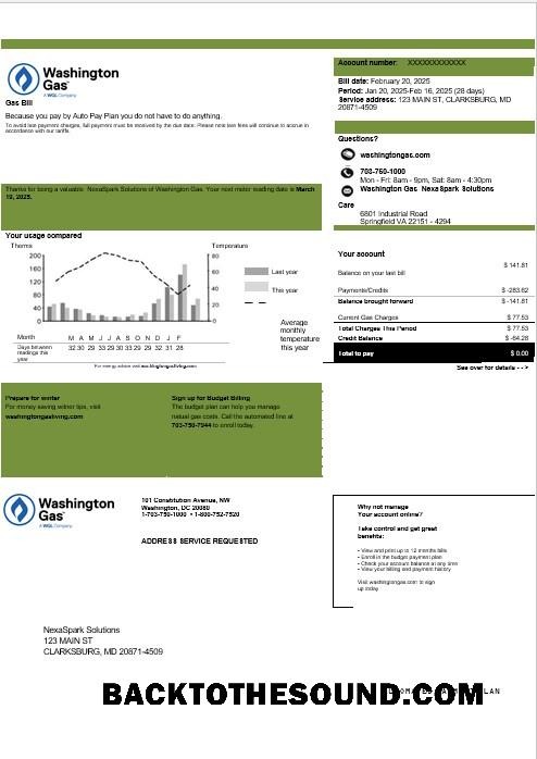 Scarica USA Washington Gas (WGL) Affari Bolletta Bolletta in Word and PDF Formati Campione mockup