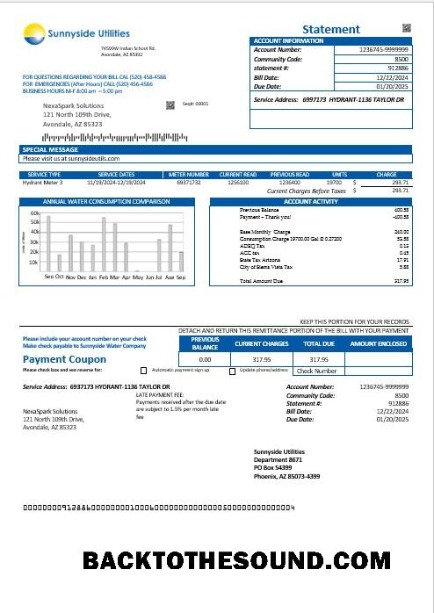Scarica USA Washington Sunnyside Utilities Acqua Affari Bolletta Bolletta in Word and PDF Formati Campione mockup