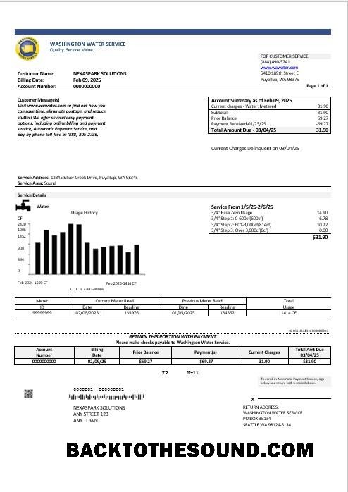 Scarica USA Washington Acqua Servizio Affari Bolletta Bolletta in Word and PDF Formati Campione modello