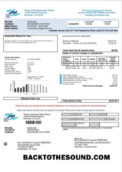 Scarica USA Western Municipal Acqua District Affari Bolletta Bolletta in Word and PDF Formati Campione design