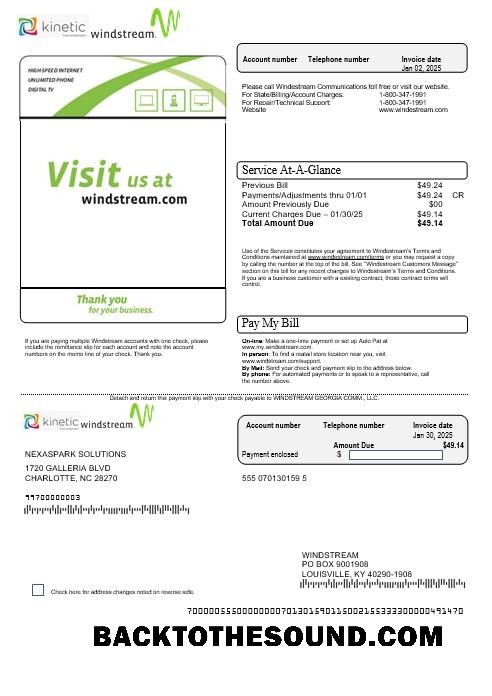 Scarica USA Windstream Holdings, Inc. Affari Bolletta Bolletta in Word and PDF Formati Campione anteprima