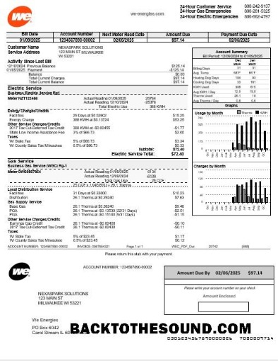 Scarica USA Wisconsin We Energies Elettricità Affari Bolletta Bolletta in Word and PDF Formati Campione campione