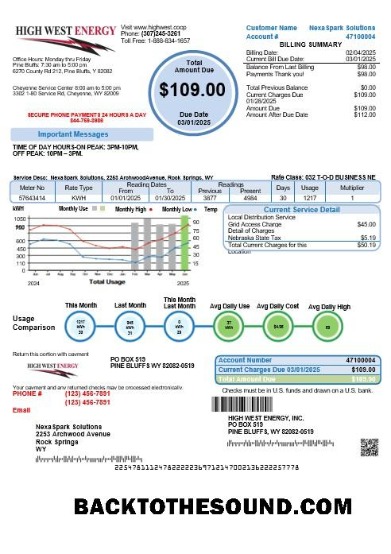 Scarica USA Wyoming Alta West Energy Affari Bolletta Bolletta in Word and PDF Formati, Versione 2 Campione modello