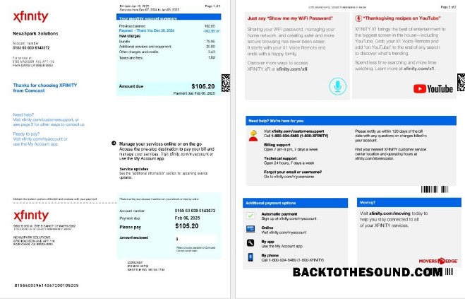 Alta Qualità Scarica USA XFINITY Affari Bolletta Bolletta Word and PDF Modello, Versione 2 Campione