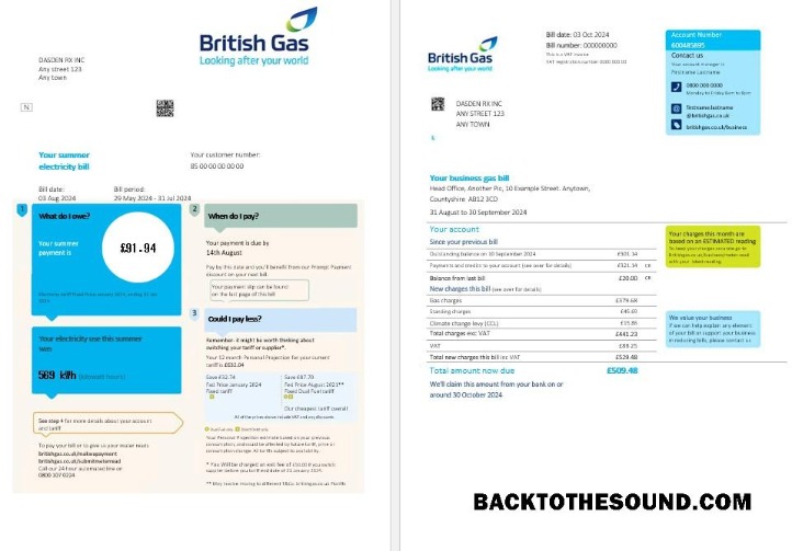 Scarica Regno Unito British Gas Affari Bolletta Bolletta PSD Campione campione