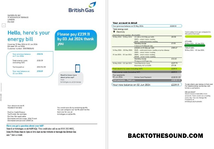 Realistico Scarica Regno Unito British Gas Affari Bolletta Bolletta, Word and PDF Modello, 2 pages Campione