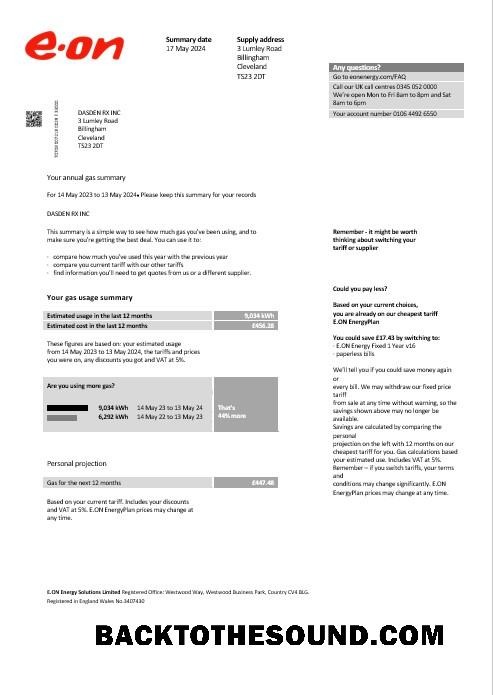 Scarica Regno Unito E.ON Affari Bolletta Bolletta in Word and PDF Formati, Versione 2 Campione design