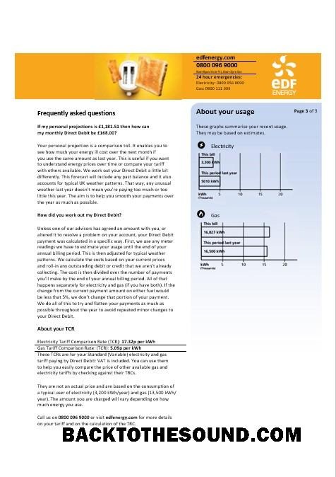 Scarica Regno Unito EDF Affari Bolletta Bolletta in Word and PDF Formati, 3 pages 3 Campione design