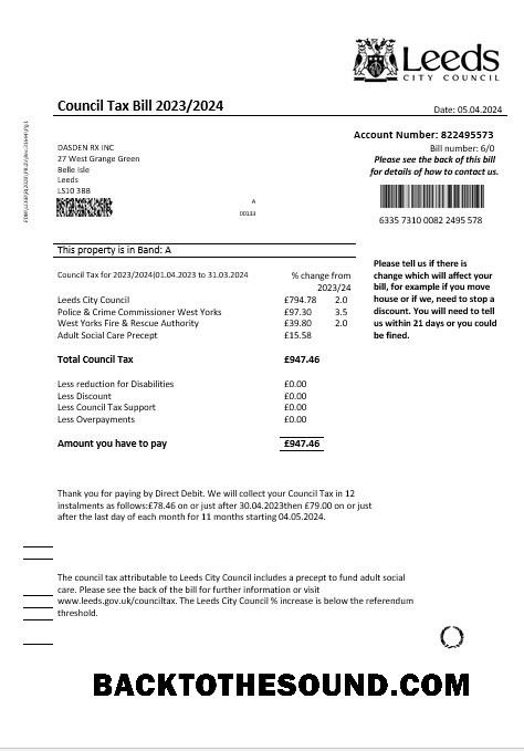 Scarica Regno Unito Leeds City Council Tassa Affari Bolletta Bolletta in Word and PDF Formati Campione design