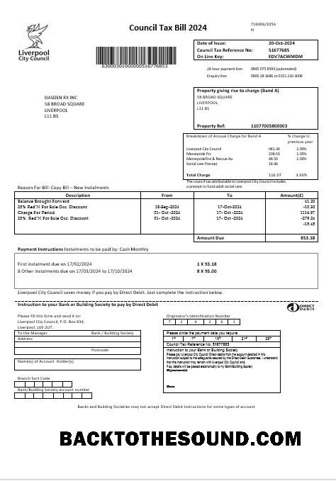 Scarica Regno Unito Liverpool City Council taxbusiness Bolletta Bolletta in Word Formati Campione mockup