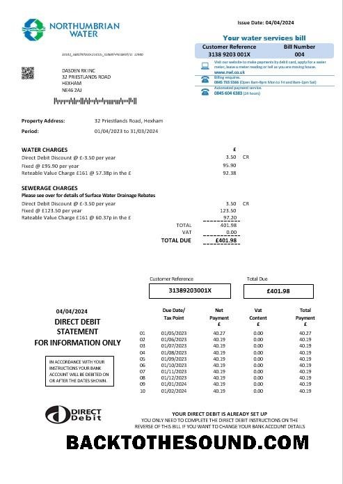 Scarica Regno Unito Northumbrian Acqua Affari Bolletta Bolletta in Word and PDF Formati, Versione 2 Campione design