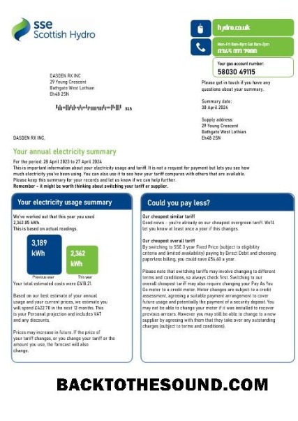 Scarica Regno Unito SSE Energy Affari Bolletta Bolletta in Word and PDF Formati, Versione 2 Campione design