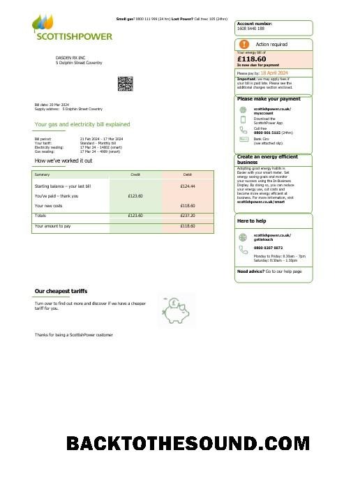 Scarica Regno Unito Scottish Power Affari Bolletta Bolletta Word and PDF Campione modello