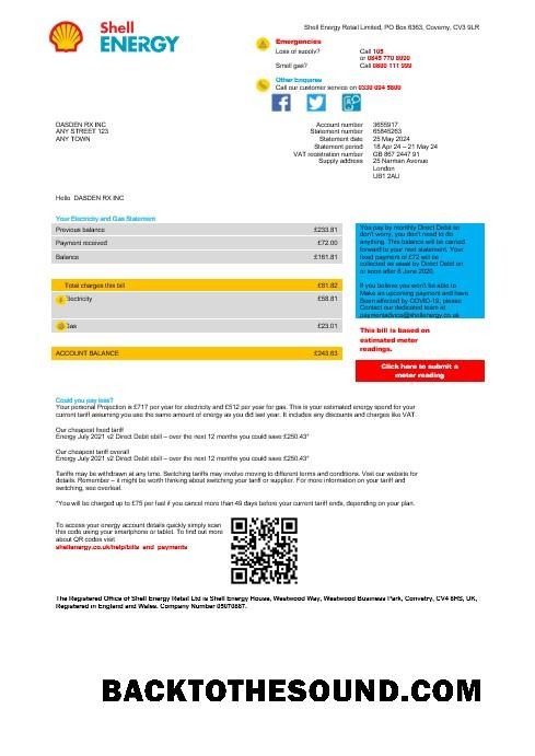 Scarica Regno Unito Shell Energy Affari Bolletta Bolletta Word and PDF Campione anteprima