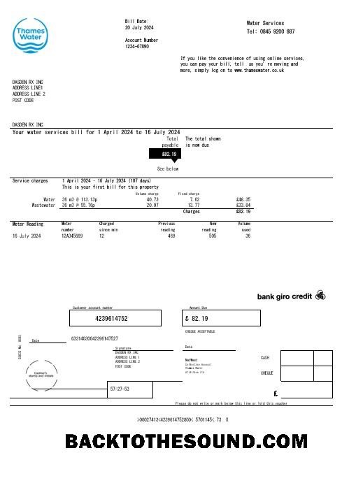 Scarica Regno Unito Thames Acqua Affari Bolletta Bolletta in Word and PDF Formati Campione design
