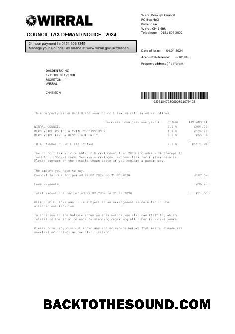 Scarica Regno Unito Wirral council Tassa Affari Bolletta Bolletta in Word and PDF Formati Campione design