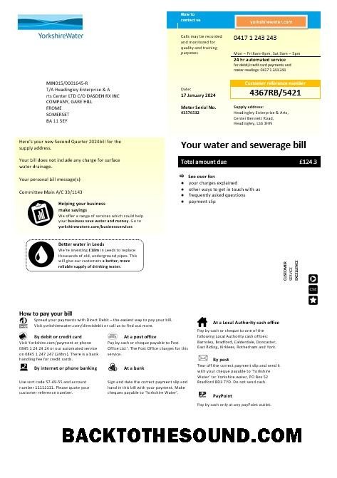 Scarica Regno Unito Yorkshire Acqua Affari Bolletta Bolletta in Word and PDF Formati Campione anteprima