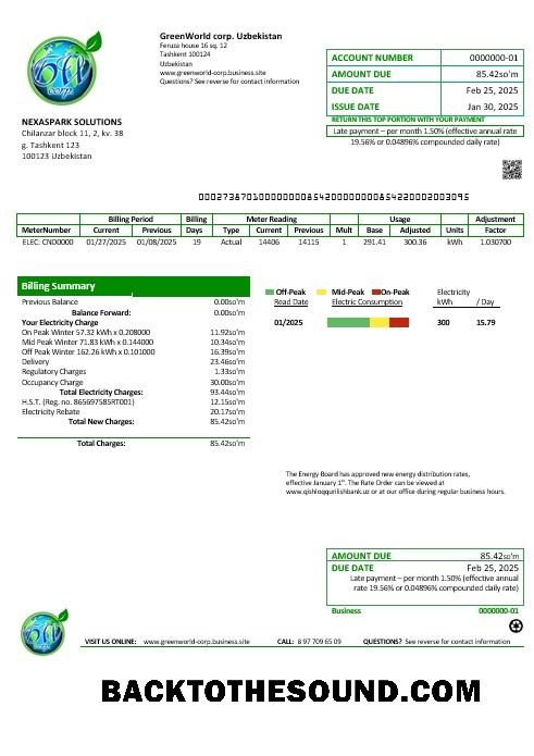 Scarica Uzbekistan GreenWorld Affari Bolletta Bolletta in Word and PDF Formato, fully Modificabile Campione anteprima